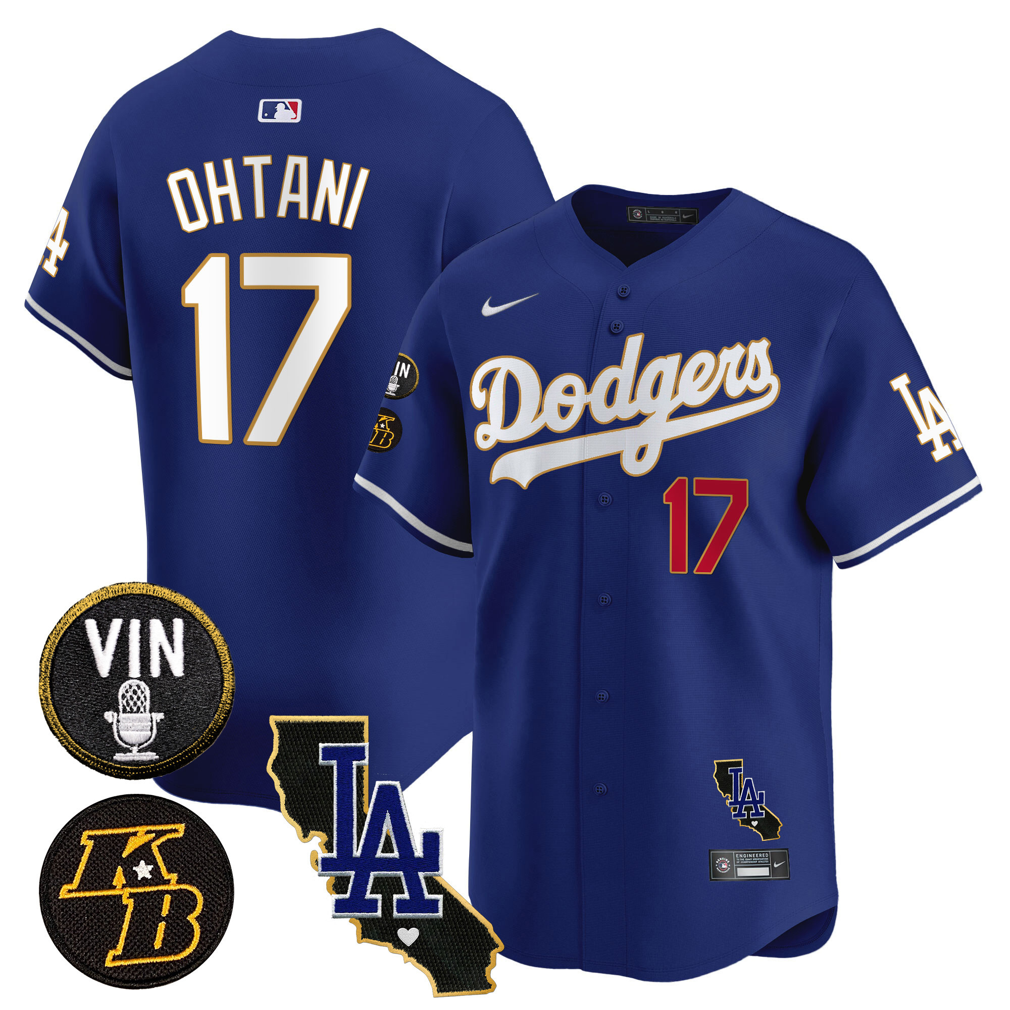 Shohei Ohtani Men's Los Angeles Dodgers Vin & Kobe Patch Gold Trim Vapor Premier Limited V2 Royal Jersey - All Stitched