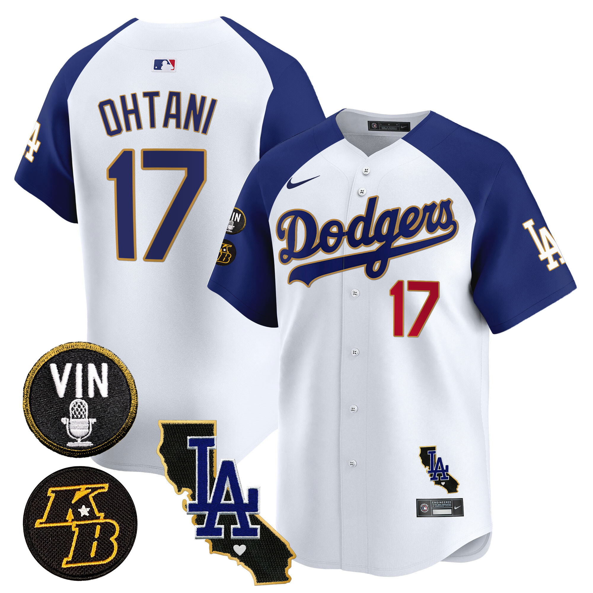 Shohei Ohtani Men's Los Angeles Dodgers Vin & Kobe Patch Gold Trim Vapor Premier Limited V2 White Alternate Jersey - All Stitched