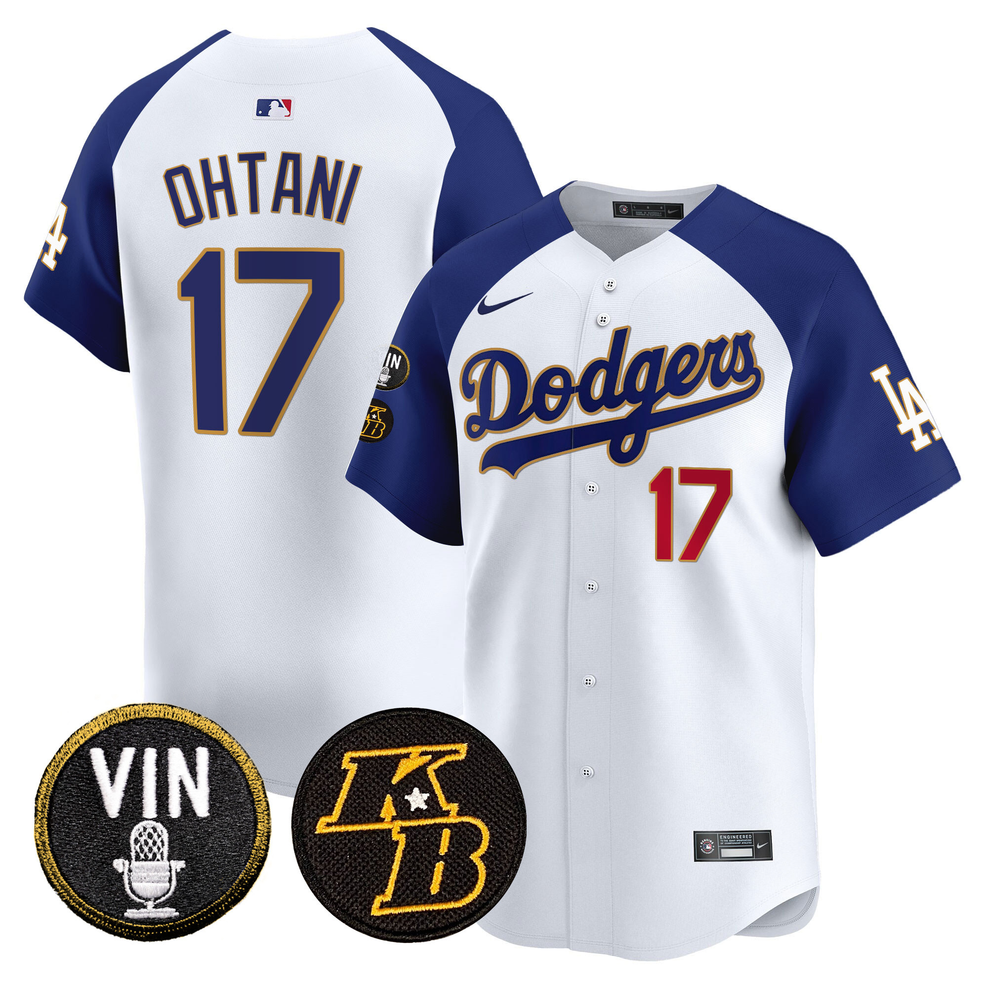 Shohei Ohtani Men's Los Angeles Dodgers Vin & Kobe Patch Gold Trim Vapor Premier Limited White Alternate Jersey - All Stitched
