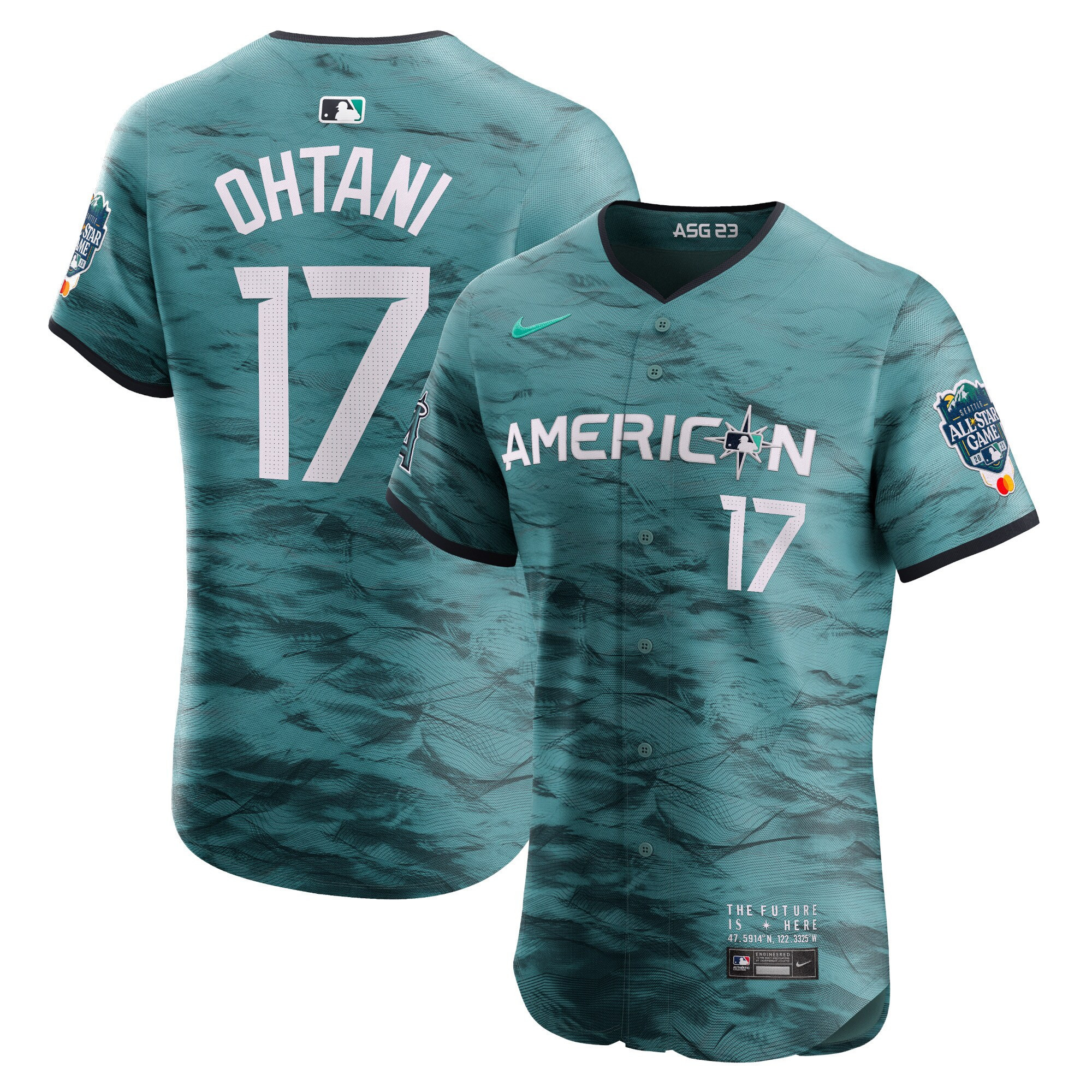 Shohei Ohtani Men's Seattle Mariners American League 2023 All-Star Game Teal Flex Base Jersey - All Stitched