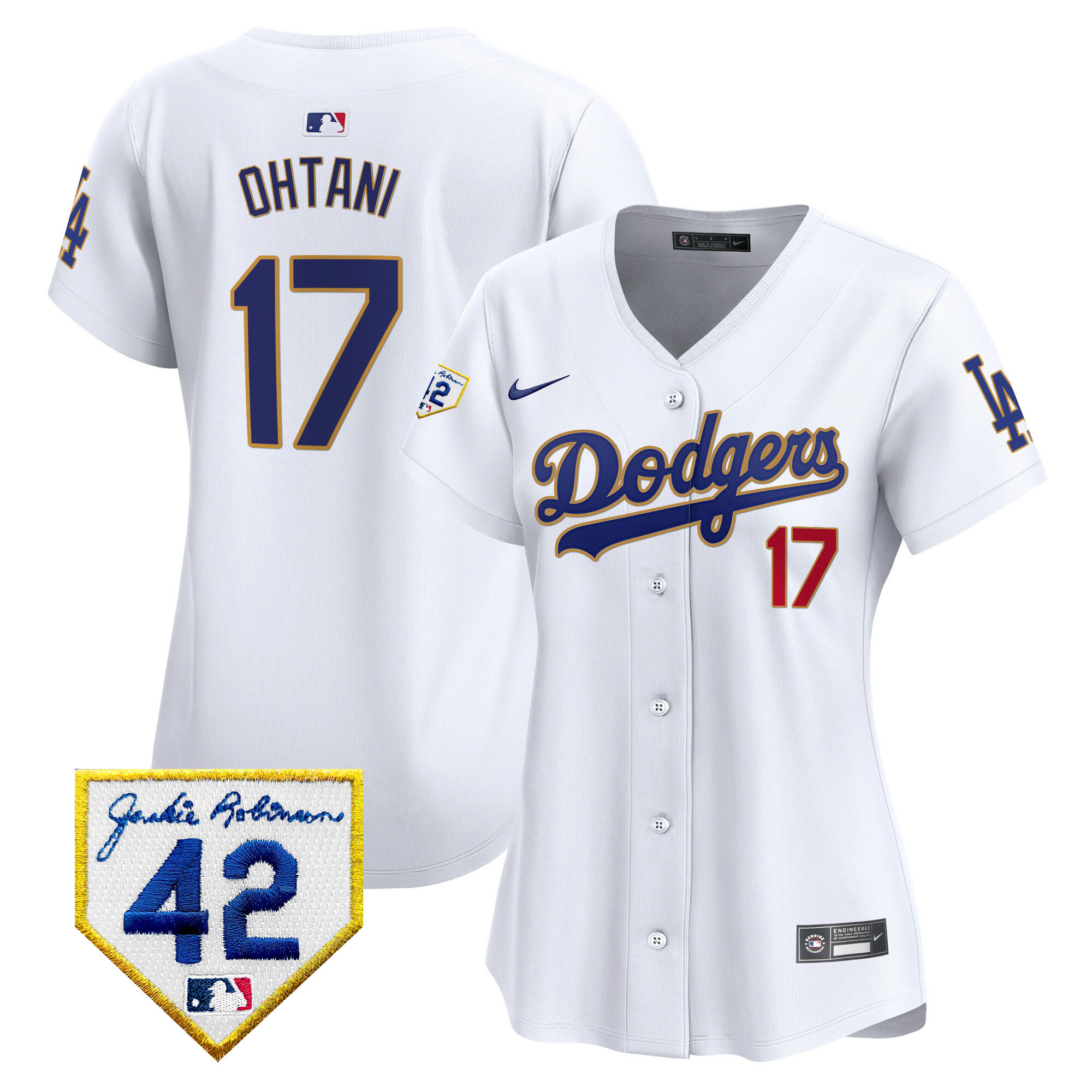 Shohei Ohtani Women's Los Angeles Dodgers 2024 Jackie Robinson Patch Vapor Premier Limited White Jersey - All Stitched