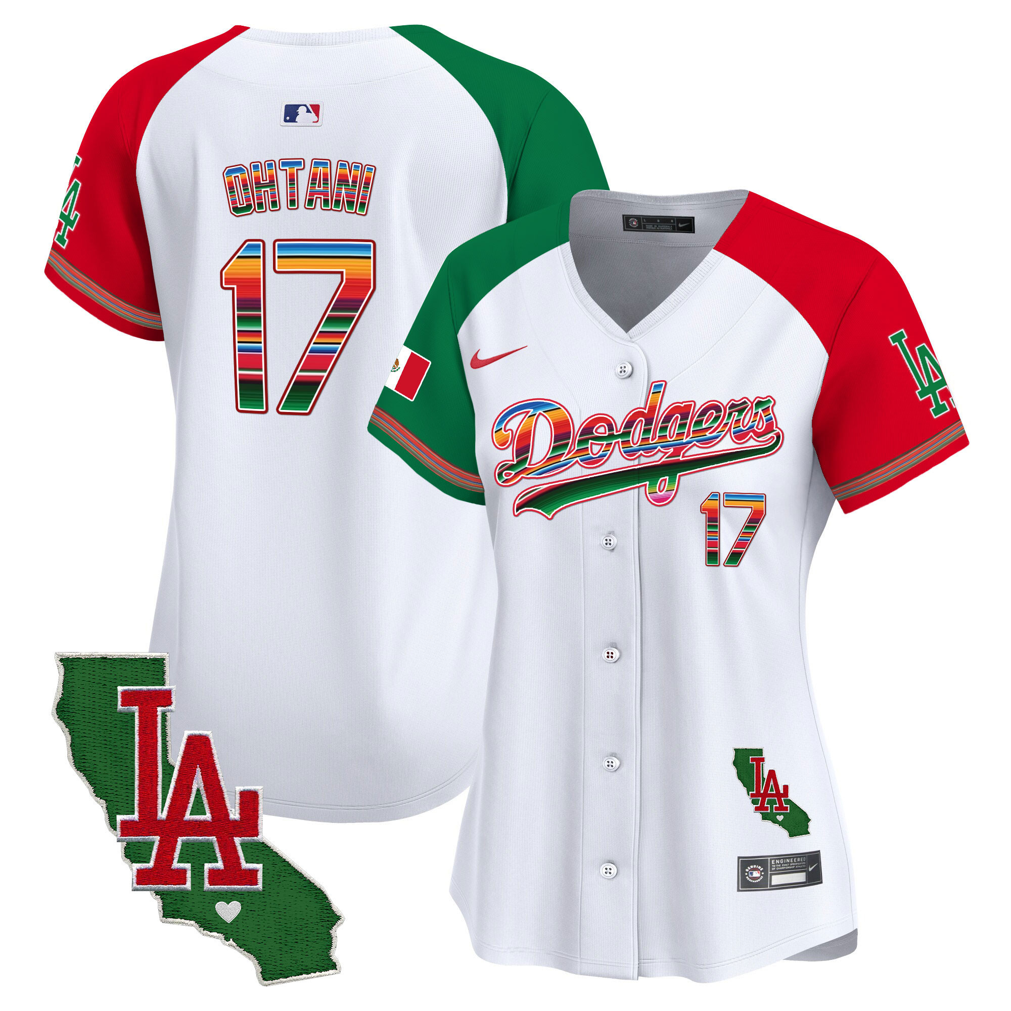Shohei Ohtani Women's Los Angeles Dodgers Mexico California Patch Vapor Premier Limited V2 Alternate Jersey - All Stitched