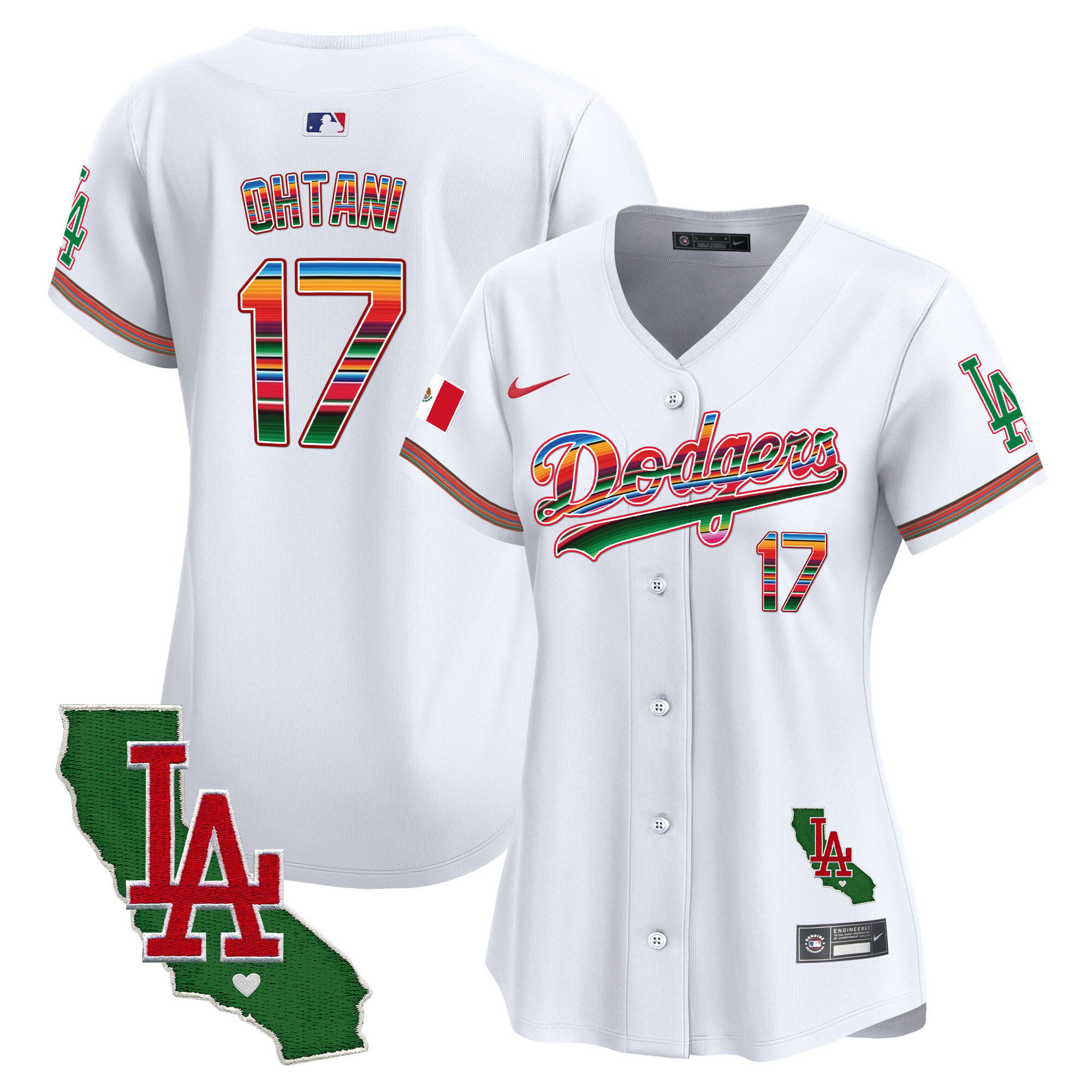 Shohei Ohtani Women's Los Angeles Dodgers Mexico California Patch Vapor Premier Limited V2 White Jersey - All Stitched