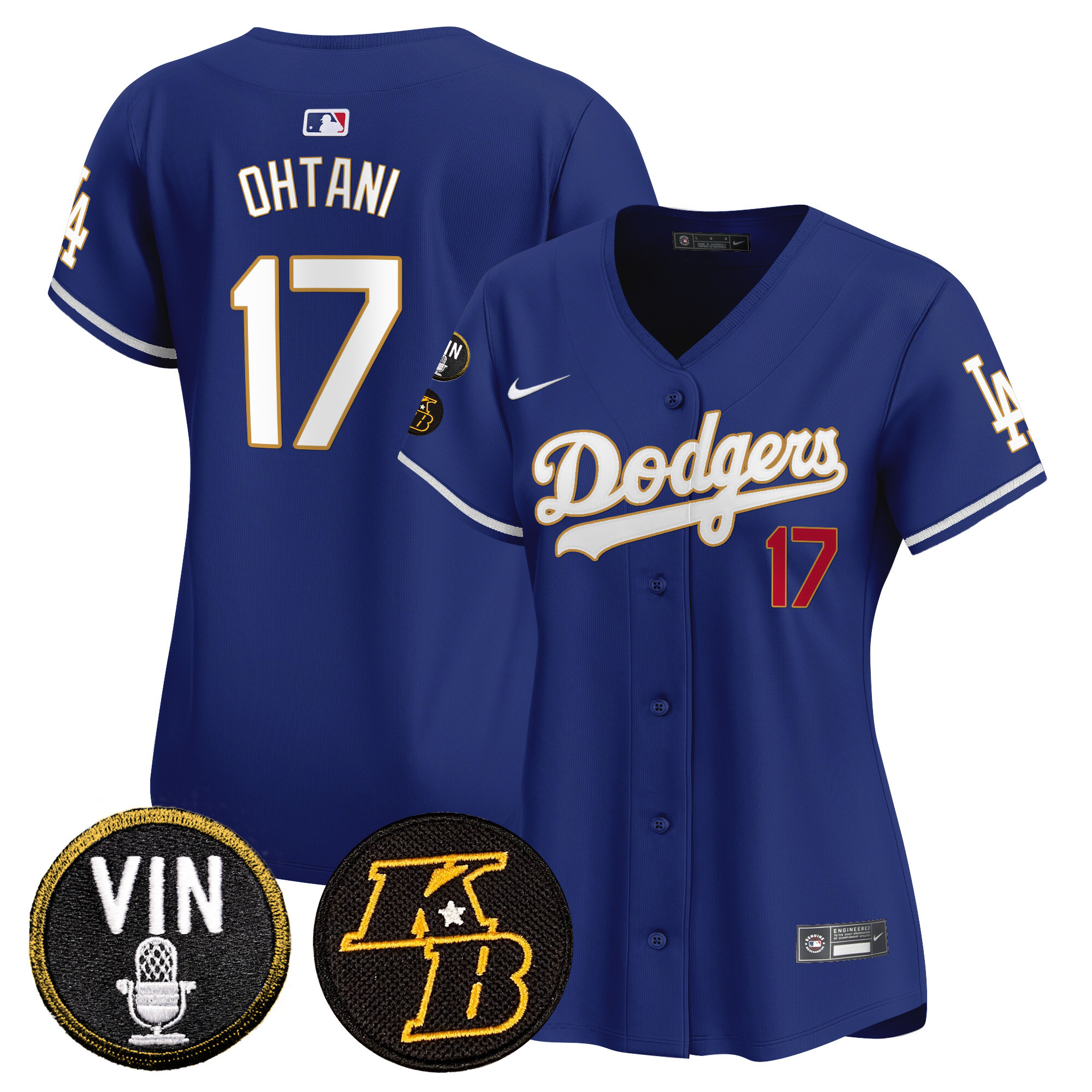 Shohei Ohtani Women's Los Angeles Dodgers Vin & Kobe Patch Gold Trim Vapor Premier Limited Royal Jersey - All Stitched