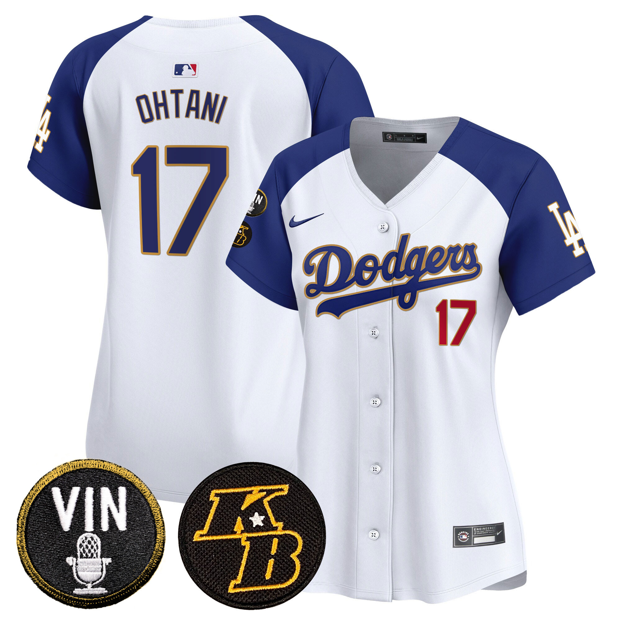 Shohei Ohtani Women's Los Angeles Dodgers Vin & Kobe Patch Gold Trim Vapor Premier Limited White Alternate Jersey - All Stitched