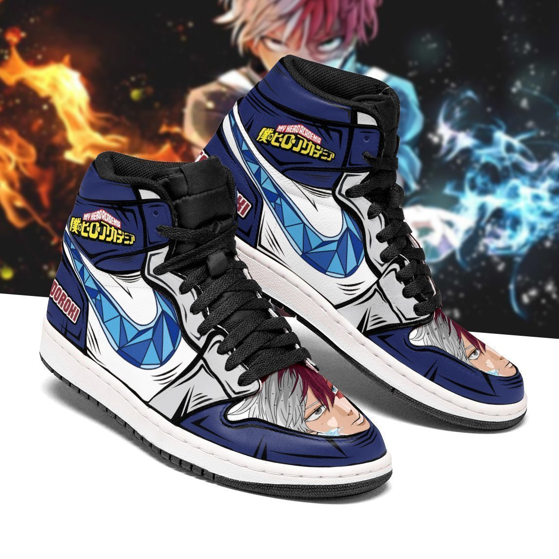 Shoto Todoroki JD1s Sneakers Ice and Fire My Hero Academia Anime Shoes, Air Jordan Hightop