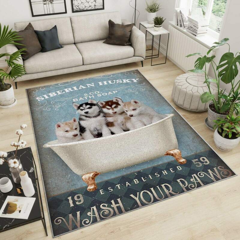 Siberian Husky Area Rectangle Rug
