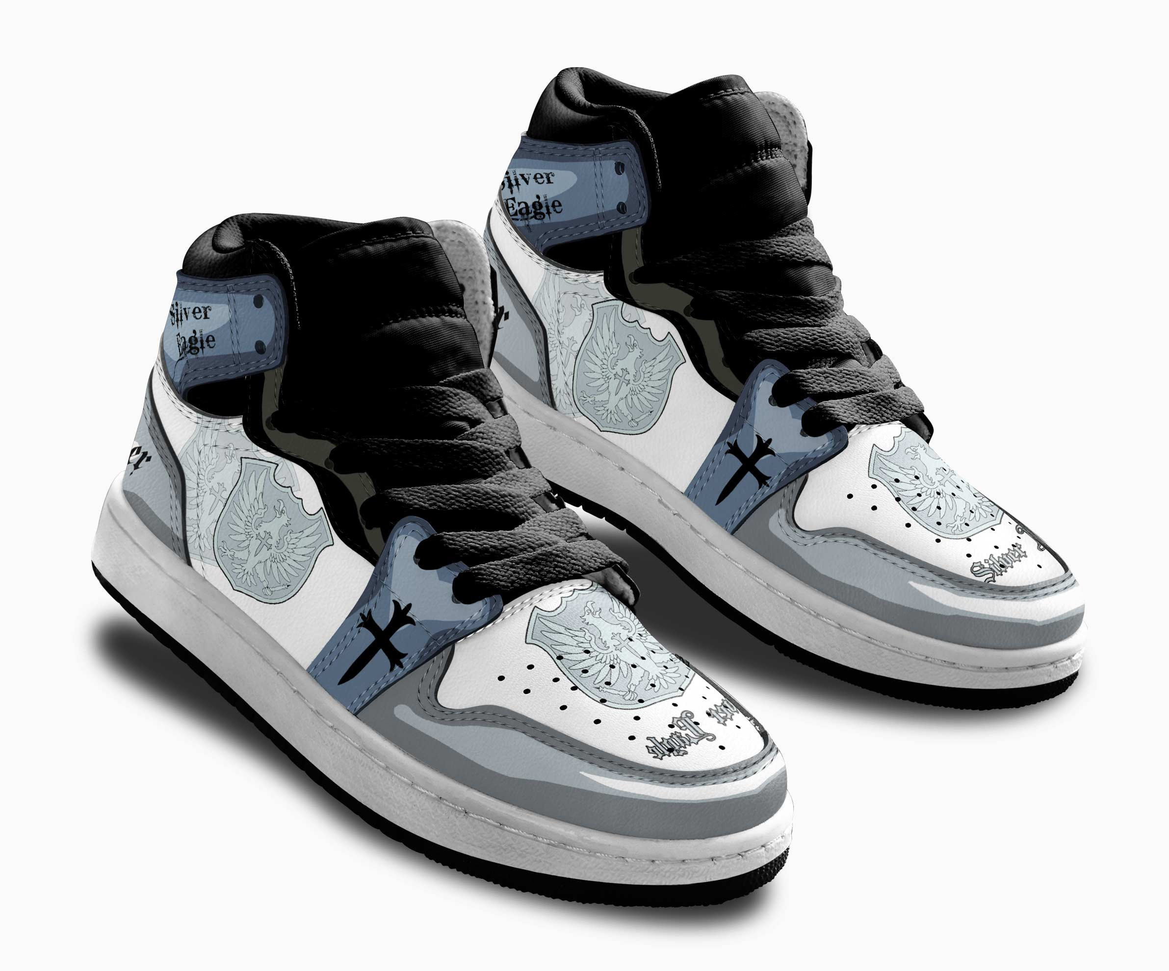 Silver Eagle Kids Sneakers Custom Black Clover Anime Shoes For Kids