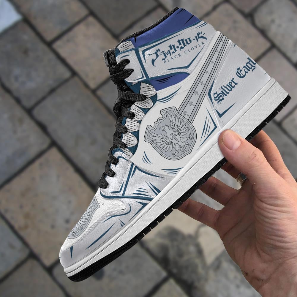 Silver Eagle Magic Knight JD1s Sneakers Black Clover JD1s Sneakers Anime, Air Jordan Hightop