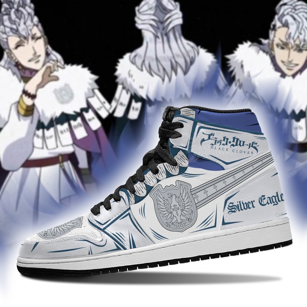 Silver Eagle Magic Knight JD1s Sneakers Black Clover JD1s Sneakers Anime, Air Jordan Hightop