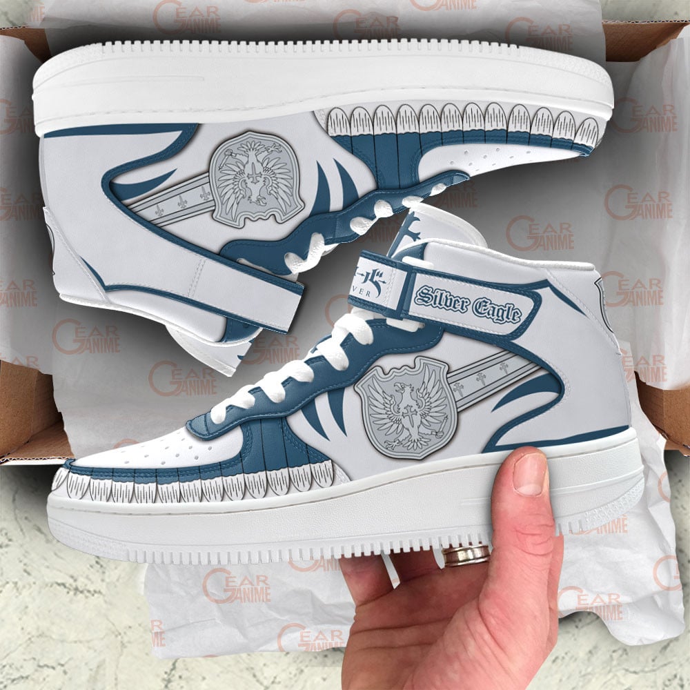 Silver Eagle Sneakers Air Mid Custom Black Clover Anime Shoes