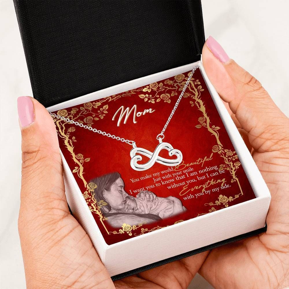 Silver Infinity Heart Necklace Gift For Mom You Make My World Beautiful