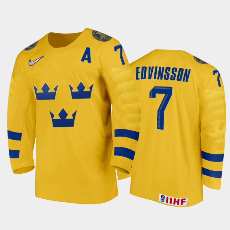 Simon Edvinsson Sweden Gold Home Jersey 2022 IIHF World Junior Championship