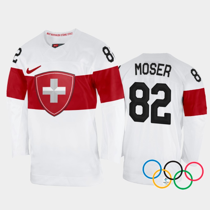 Simon Moser Switzerland White Away Jersey 2022 Winter Olympics