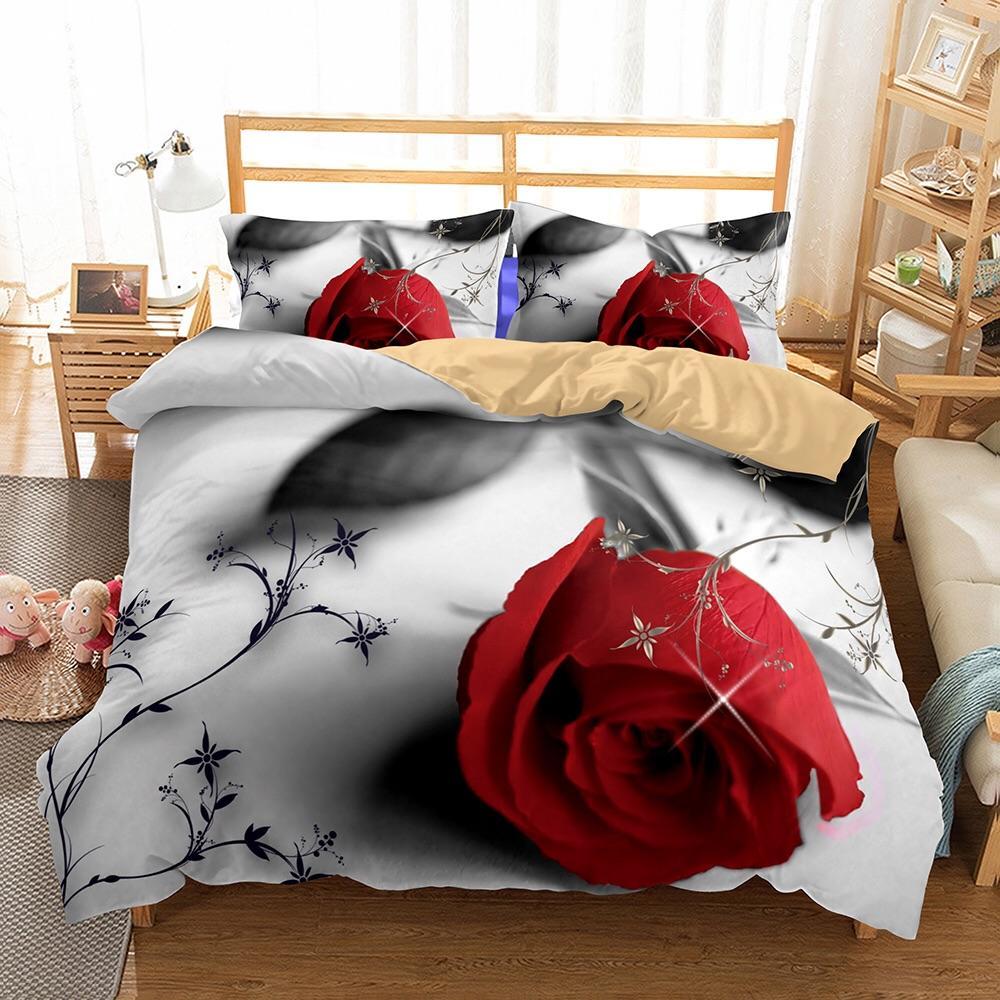 Single Red Rose 3D Customized Duvet Cover Bedding Set