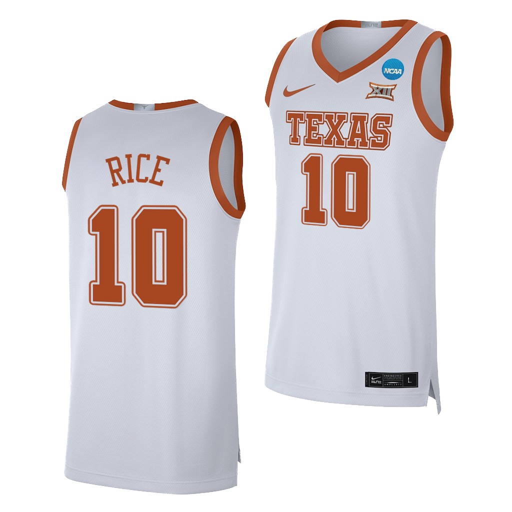 Sir'Jabari Rice Texas Longhorns 2023 NCAA March Madness White Mens Jersey #10