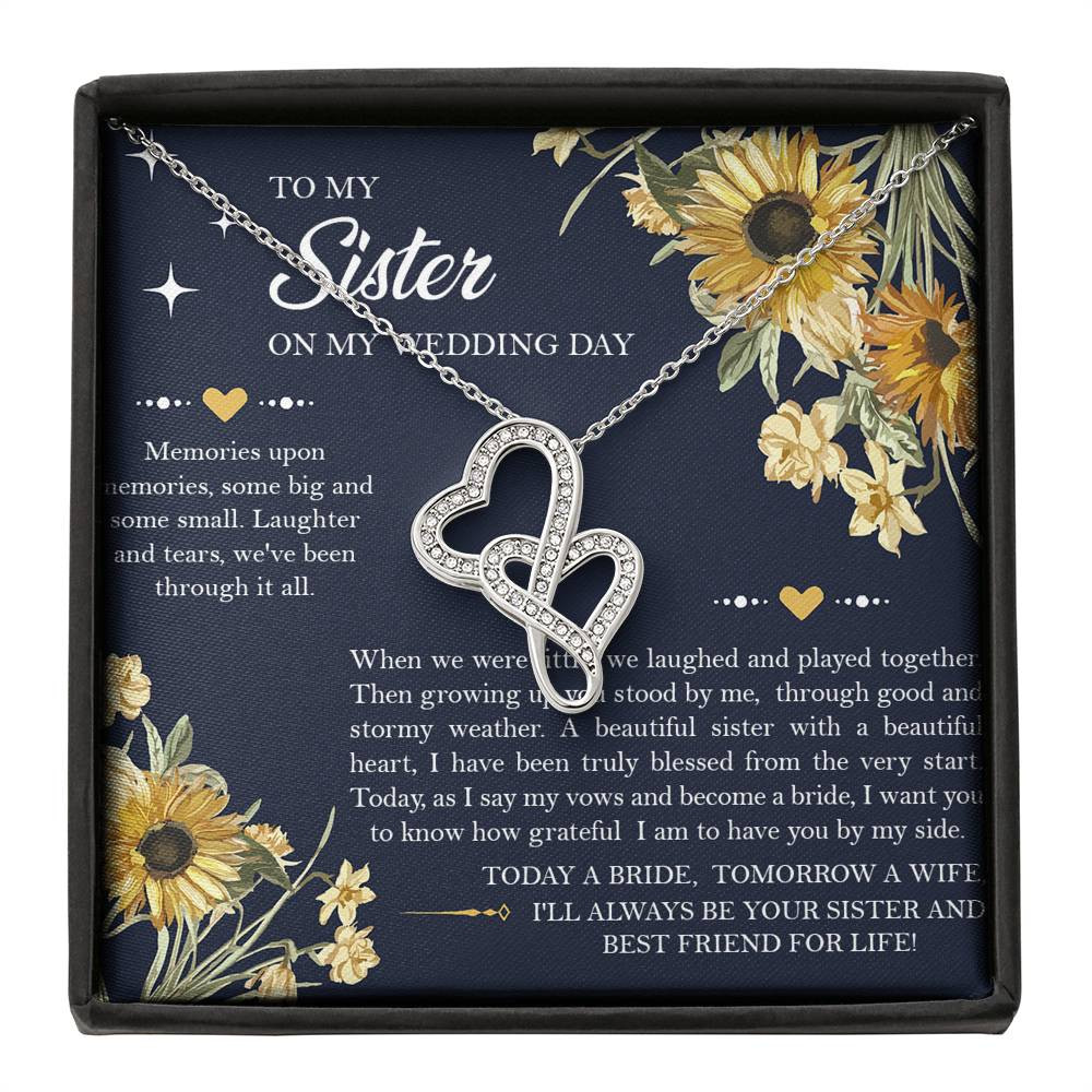 Sister of the Bride Gifts, I’ll Always Be Your Sister, Double Heart Necklace For Women, Wedding Day Thank You Ideas From Bride
