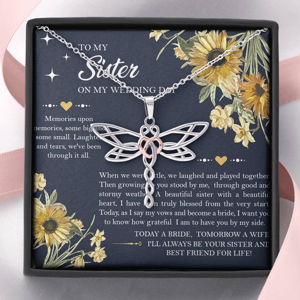 Sister of the Bride Gifts, I’ll Always Be Your Sister, Dragonfly Necklace For Women, Wedding Day Thank You Ideas From Bride