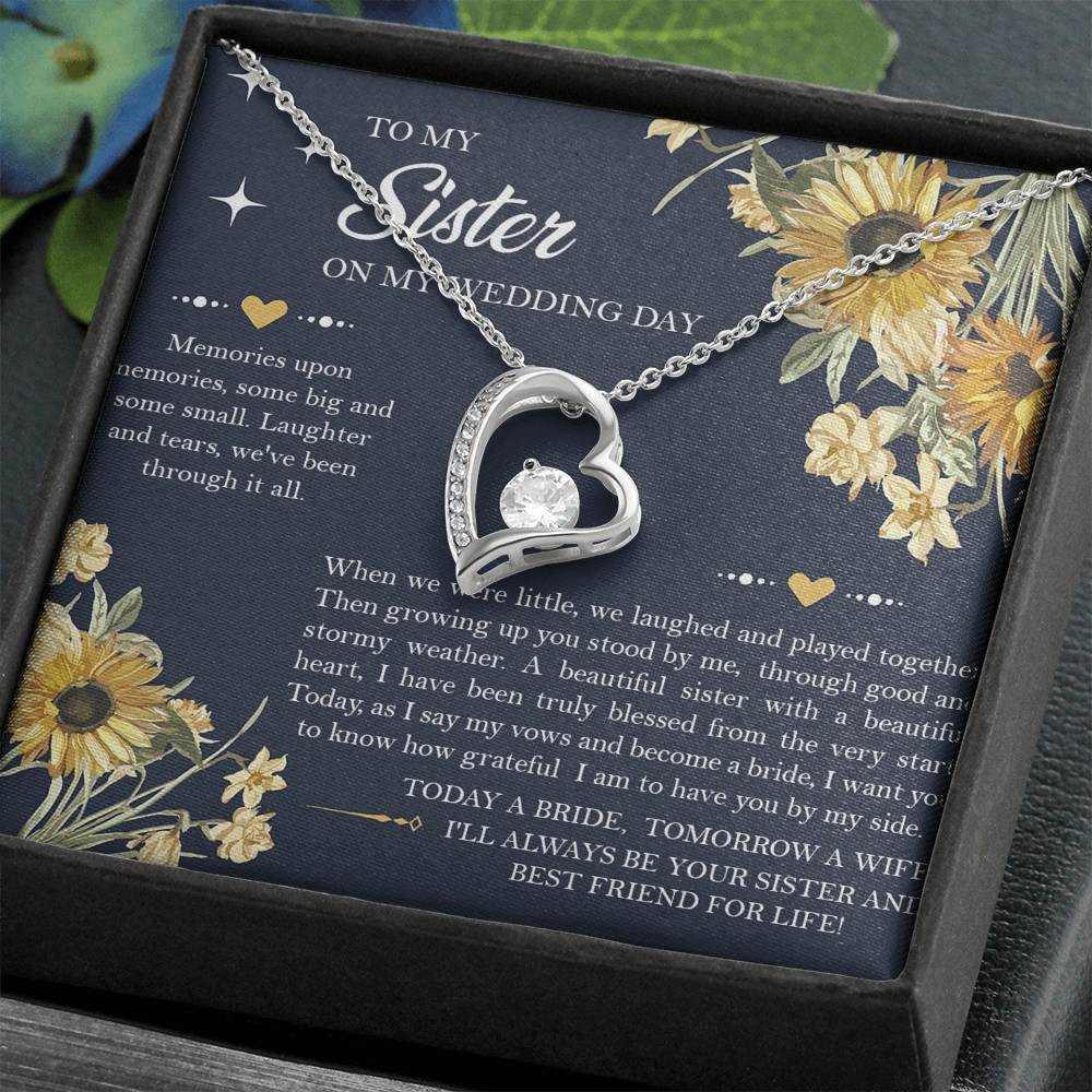 Sister of the Bride Gifts, I’ll Always Be Your Sister, Forever Love Heart Necklace For Women, Wedding Day Thank You Ideas From Bride