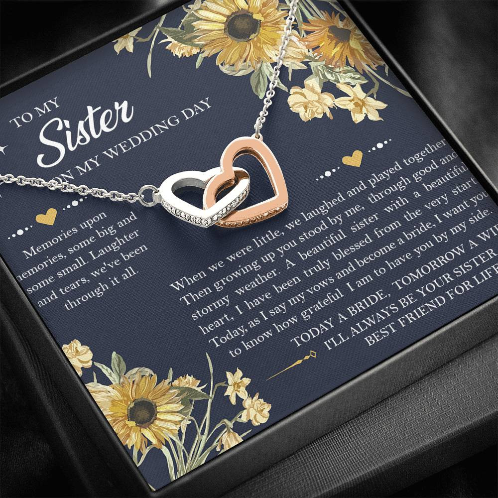 Sister of the Bride Gifts, I’ll Always Be Your Sister, Interlocking Heart Necklace For Women, Wedding Day Thank You Ideas From Bride