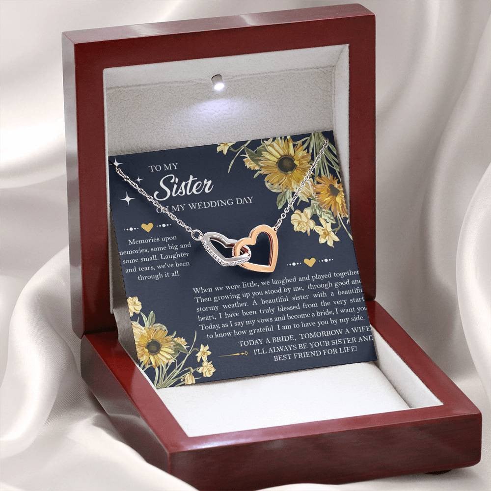 Sister of the Bride Gifts, I’ll Always Be Your Sister, Interlocking Heart Necklace For Women, Wedding Day Thank You Ideas From Bride