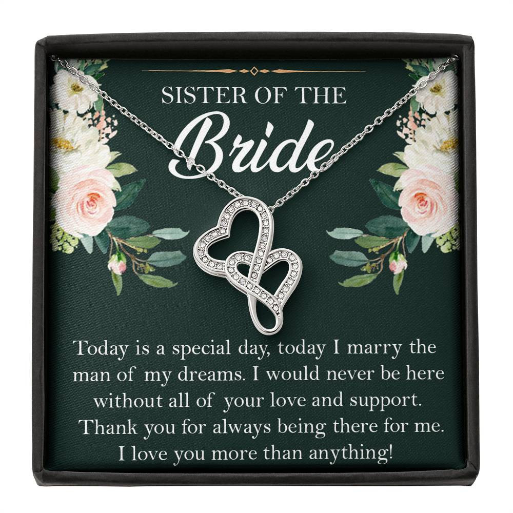 Sister of the Bride Gifts, Thank You for Being There, Double Heart Necklace For Women, Wedding Day Thank You Ideas From Bride