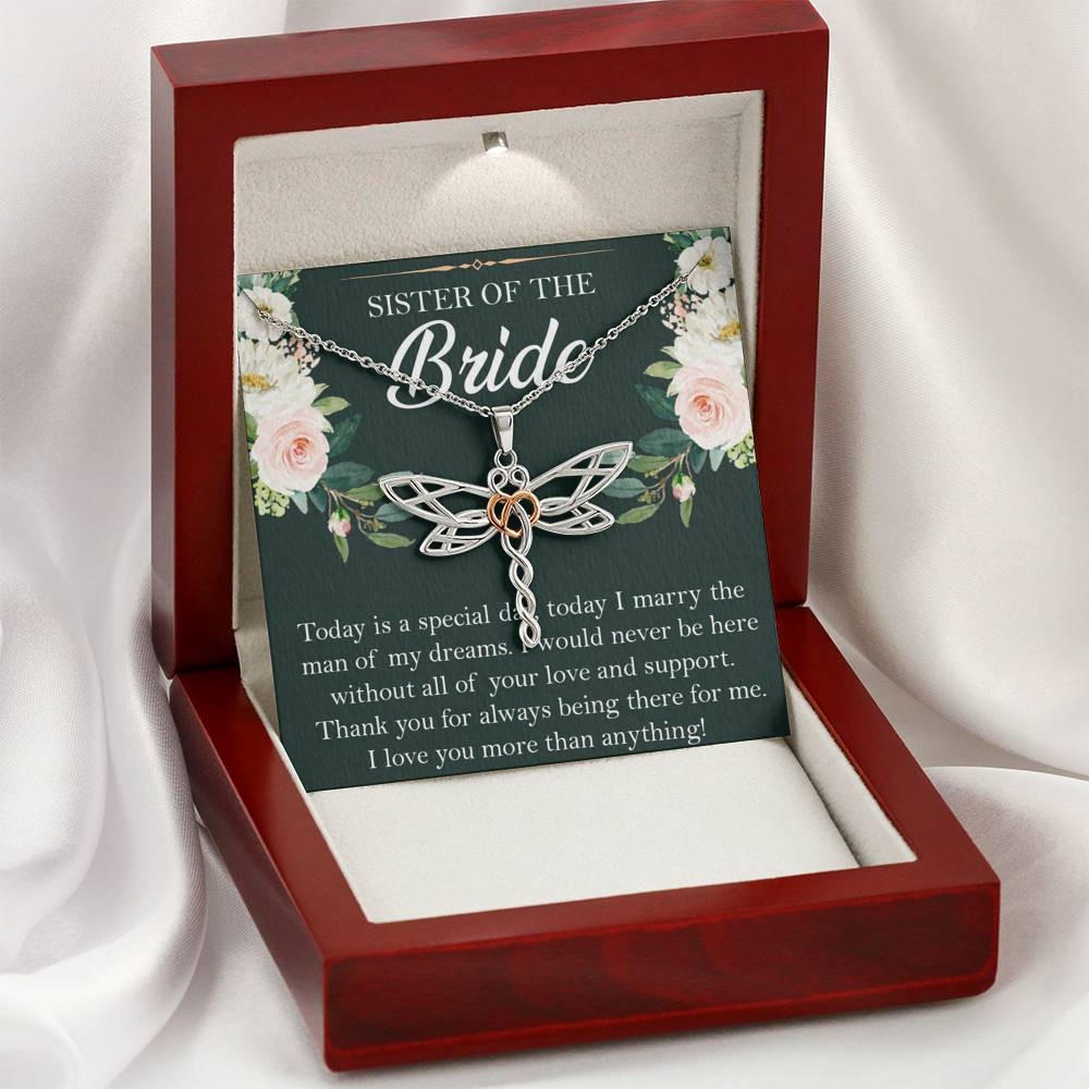 Sister of the Bride Gifts, Thank You for Being There, Dragonfly Necklace For Women, Wedding Day Thank You Ideas From Bride
