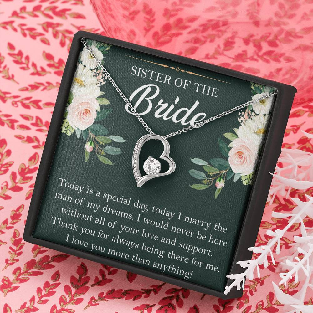 Sister of the Bride Gifts, Thank You for Being There, Forever Love Heart Necklace For Women, Wedding Day Thank You Ideas From Bride
