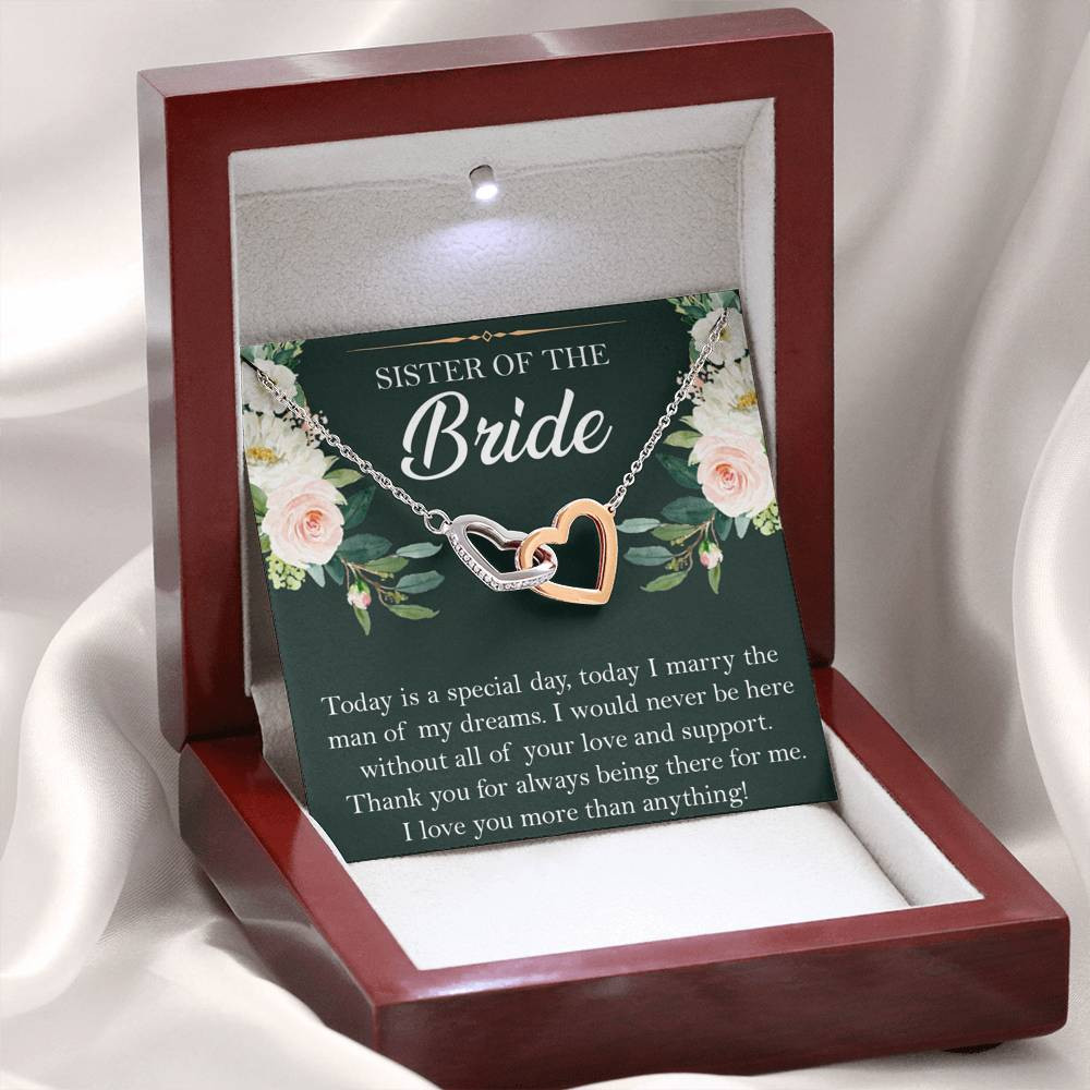 Sister of the Bride Gifts, Thank You for Being There, Interlocking Heart Necklace For Women, Wedding Day Thank You Ideas From Bride