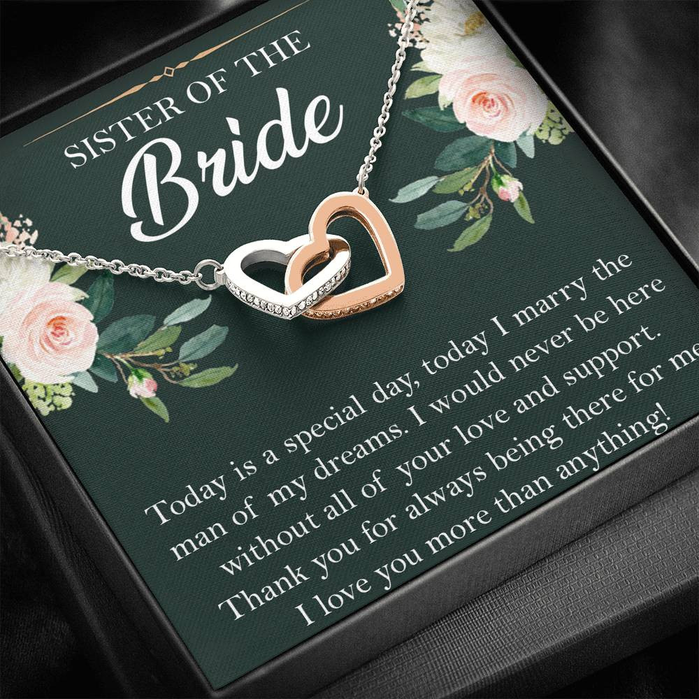 Sister of the Bride Gifts, Thank You for Being There, Interlocking Heart Necklace For Women, Wedding Day Thank You Ideas From Bride