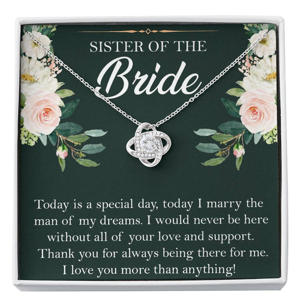 Sister of the Bride Gifts, Thank You for Being There, Love Knot Necklace For Women, Wedding Day Thank You Ideas From Bride