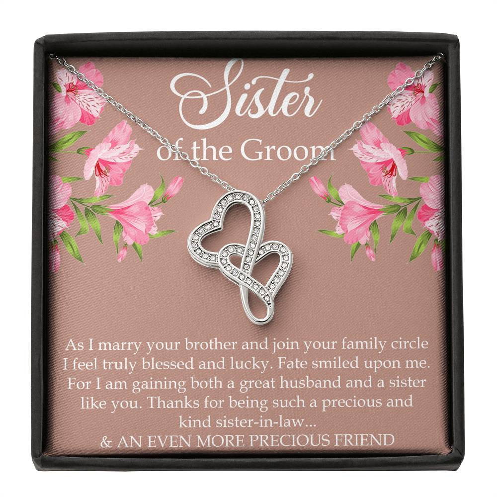 Sister of the Groom Gifts, As I Marry Your Brother, Double Heart Necklace For Women, Wedding Day Thank You Ideas From Bride