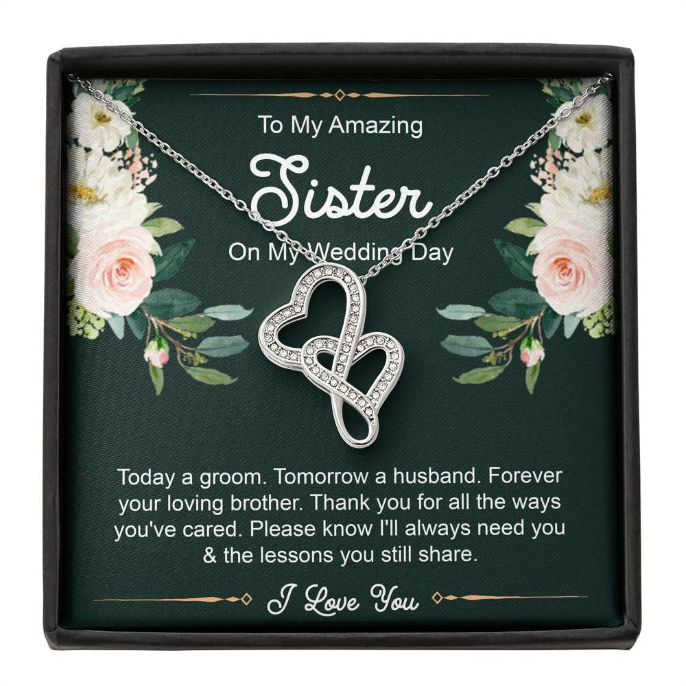 Sister Of The Groom Gifts, Forever Your Loving Brother, Double Heart Necklace For Women, Wedding Day Thank You Ideas From Groom