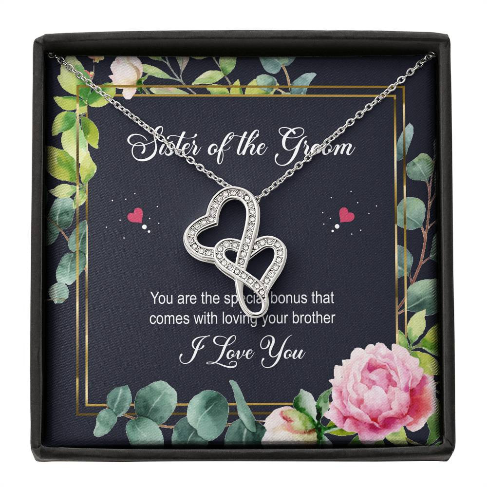 Sister of the Groom Gifts, You Are The Special Bonus, Double Heart Necklace For Women, Wedding Day Thank You Ideas From Bride