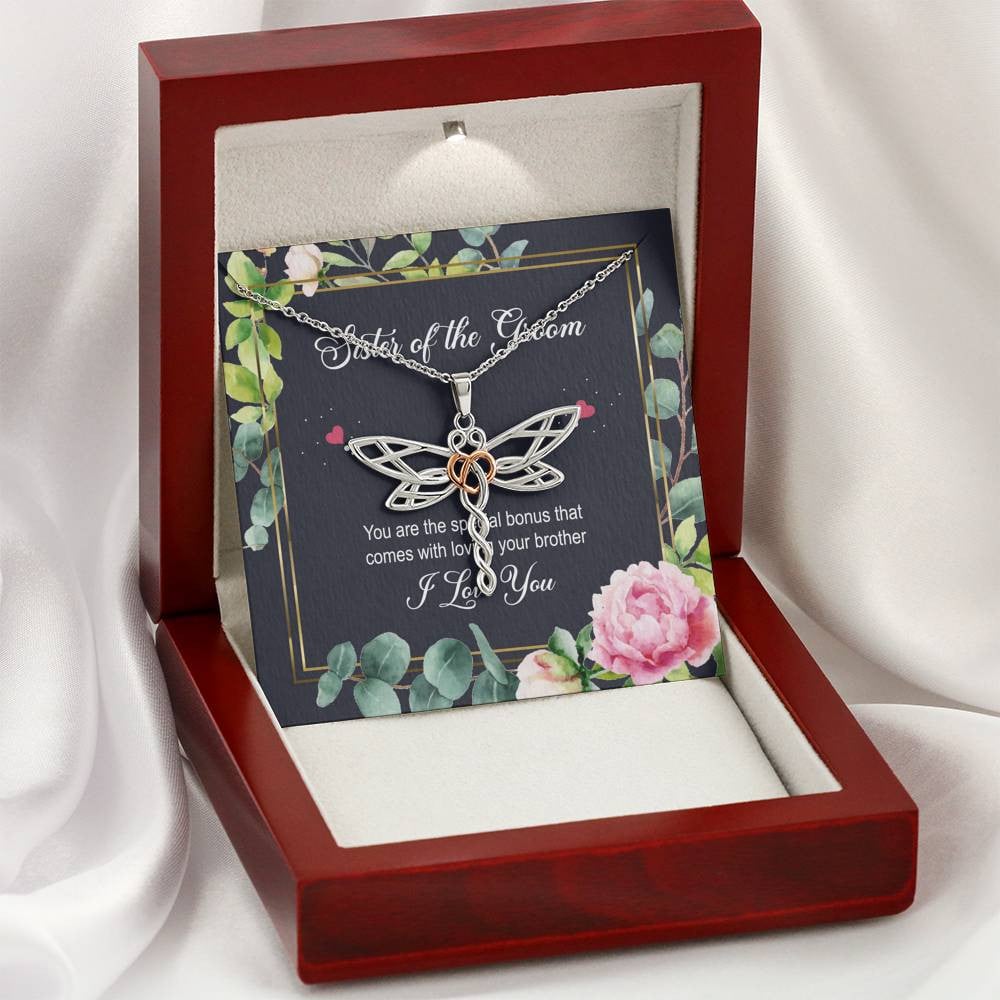 Sister of the Groom Gifts, You Are The Special Bonus, Dragonfly Necklace For Women, Wedding Day Thank You Ideas From Bride