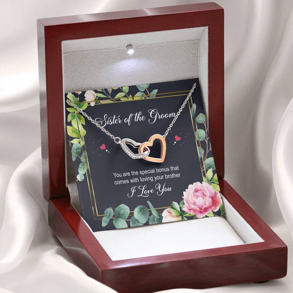 Sister of the Groom Gifts, You Are The Special Bonus, Interlocking Heart Necklace For Women, Wedding Day Thank You Ideas From Bride