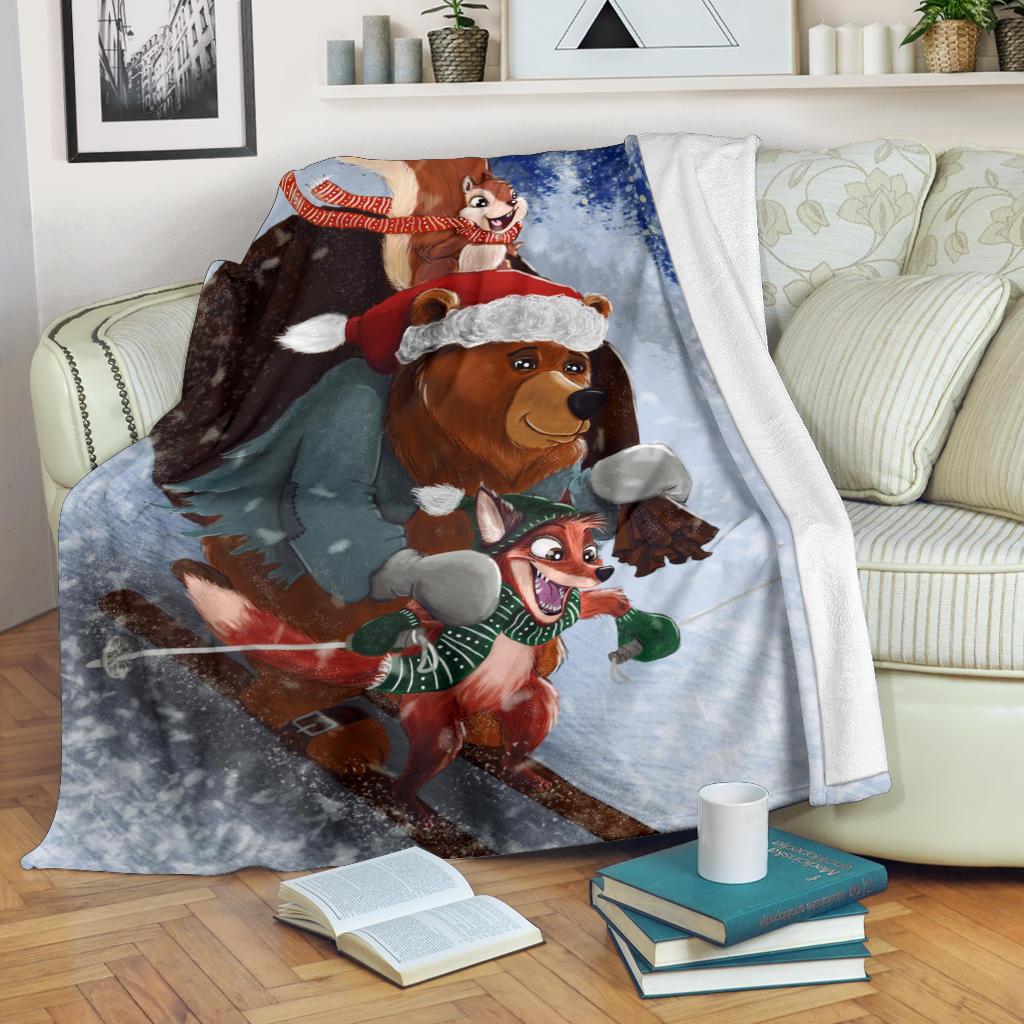 Skiing Christmas Sherpa Blanket Cozy Blanket Fleece Blanket