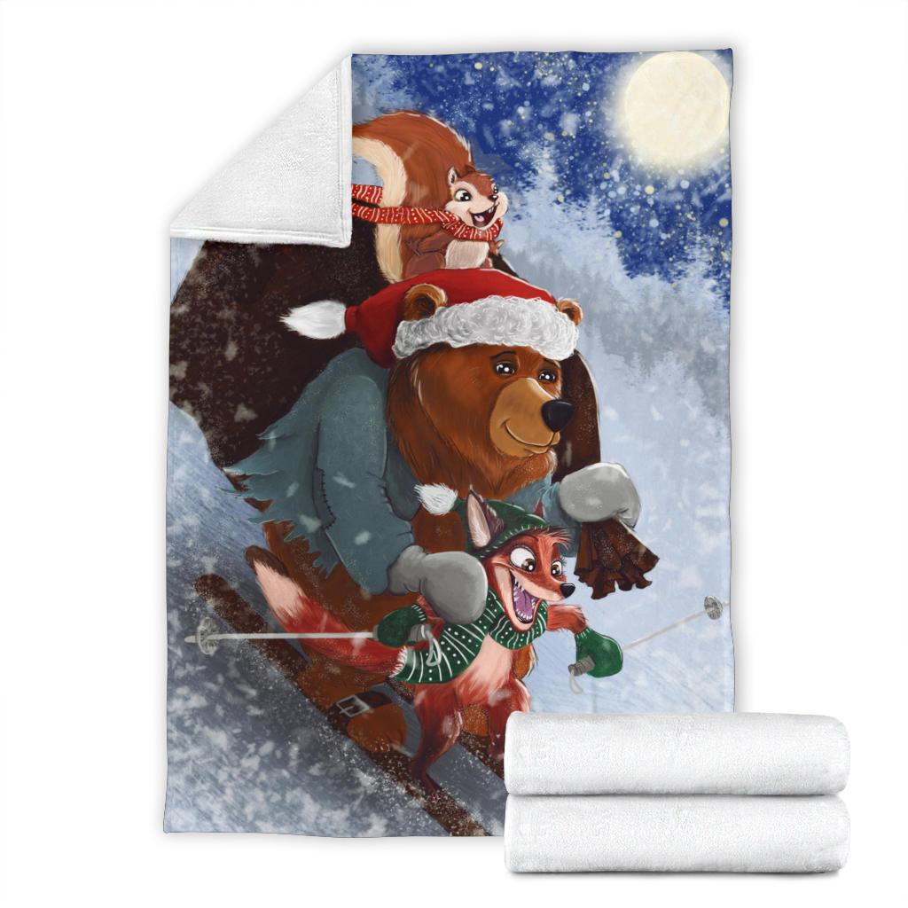 Skiing Christmas Sherpa Blanket Cozy Blanket Fleece Blanket