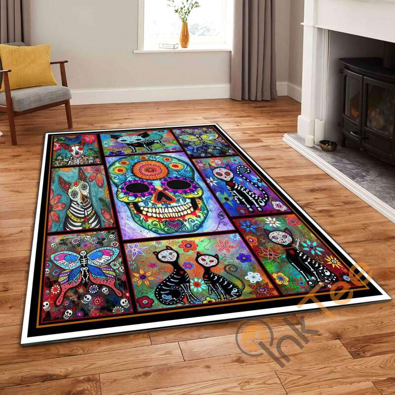 Skull Carpet Dog Cat Bedroom Lover Comfortable Soft Gift For Family Rectangle Rug