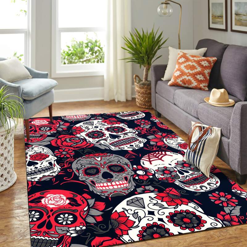 Skull Carpet Floor Area Rectangle Rug