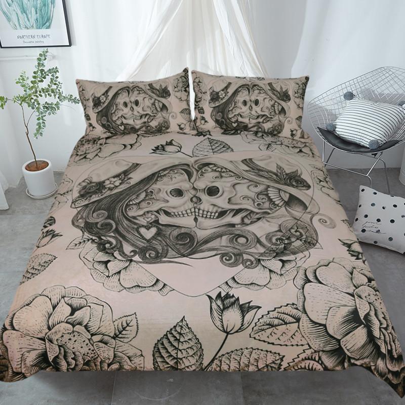 Skull Couple 3D Customized Duvet Cover Bedding Set