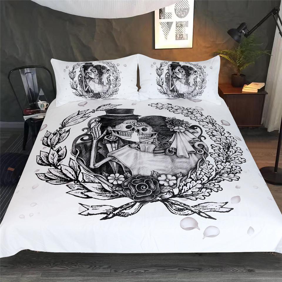 Skull Couple Wedding Pose Art Hop 3D Customized Duvet Cover Bedding Set