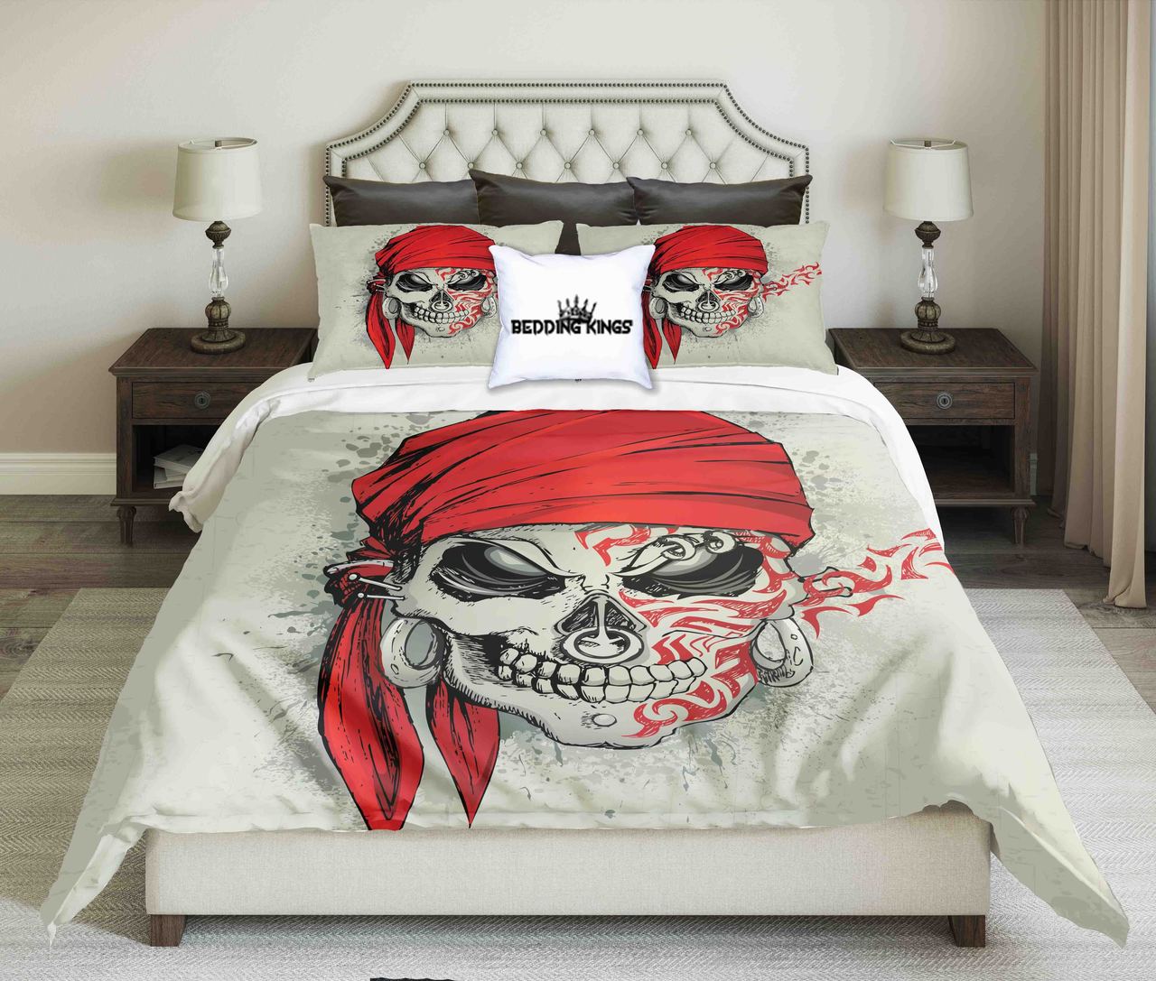Skull Design With Red Headscarf Kings 3D Customized Duvet Cover Bedding Set