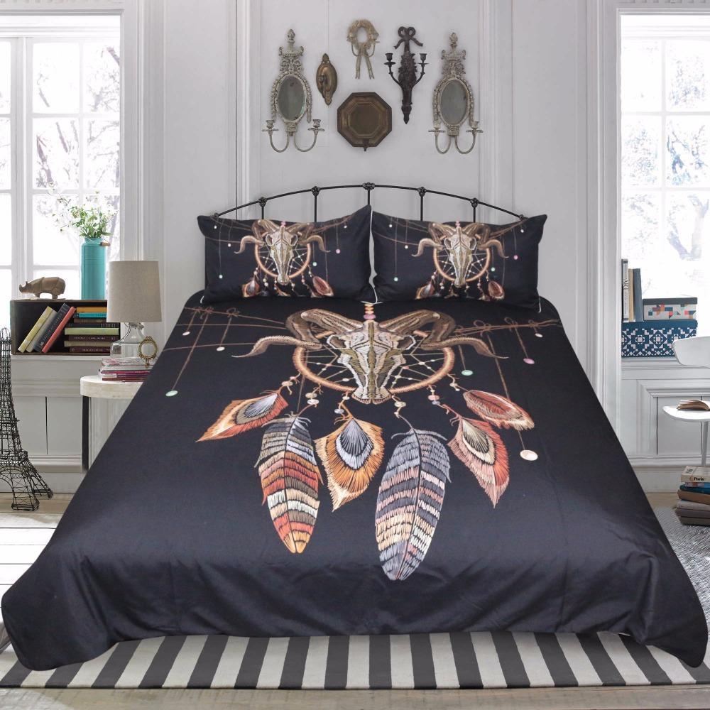Skull Feathers 3D Customized Duvet Cover Bedding Set