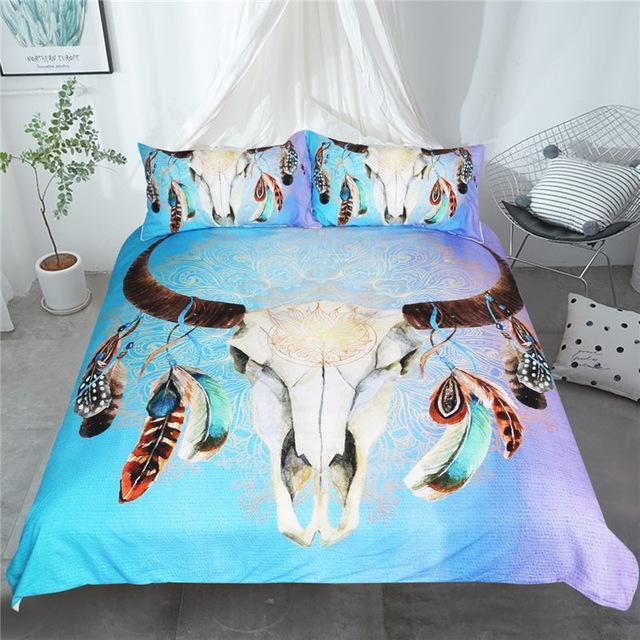 Skull Feathers Floral Art Hop 3D Customized Duvet Cover Bedding Set