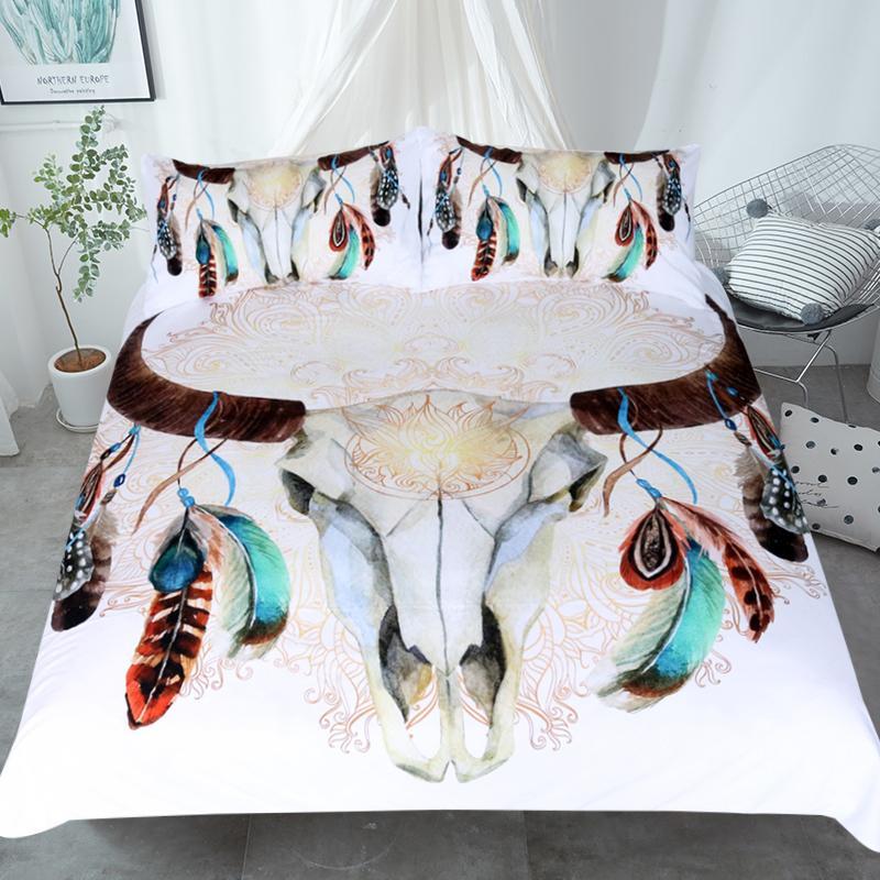 Skull Feathers Tribal 3D Customized Duvet Cover Bedding Set