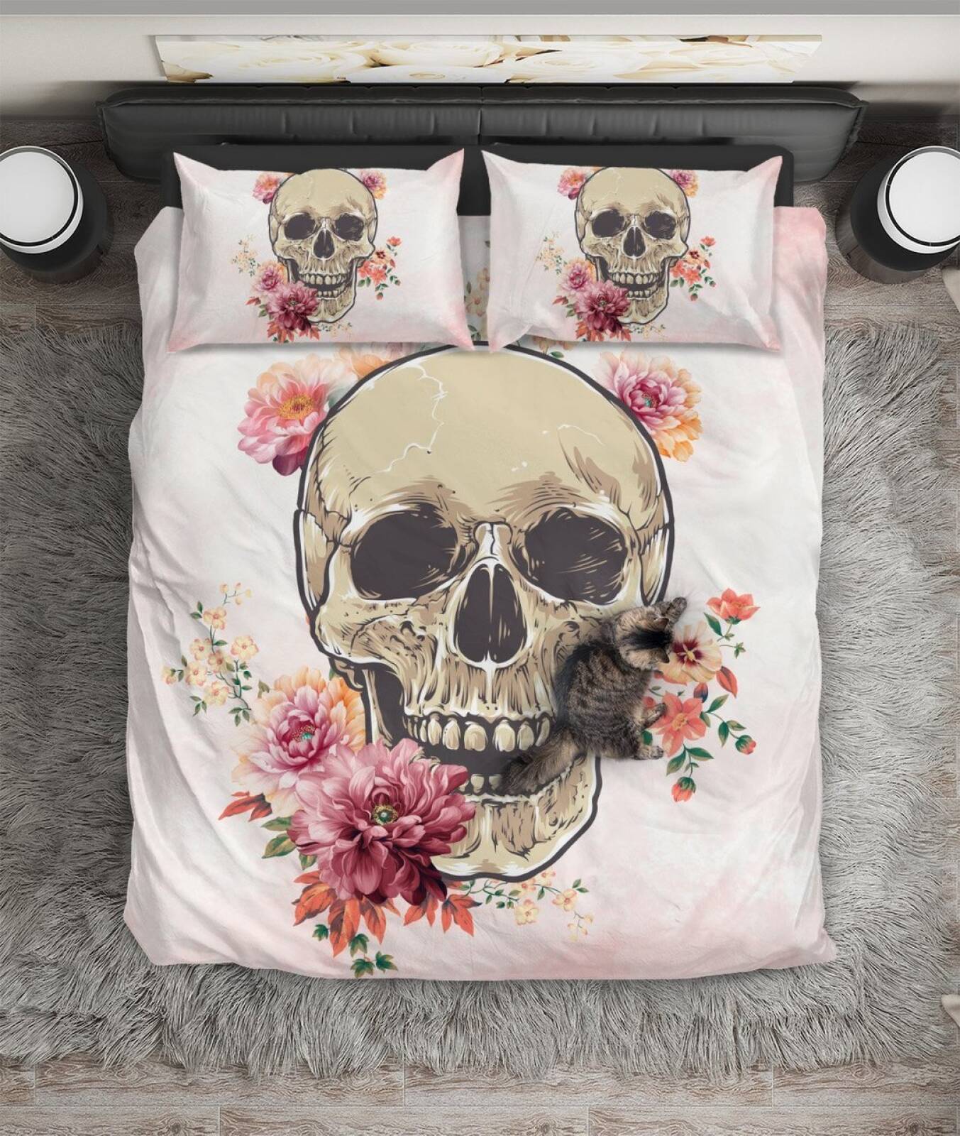 Skull Kel On Flower Art Hop 3D Customized Duvet Cover Bedding Set