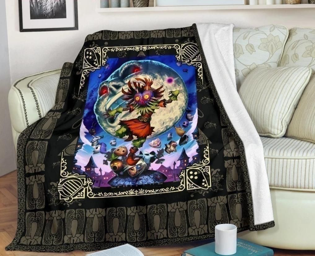 Skull Kid And Adult Link Majoras Sherpa Blanket Cozy Blanket Fleece Blanket