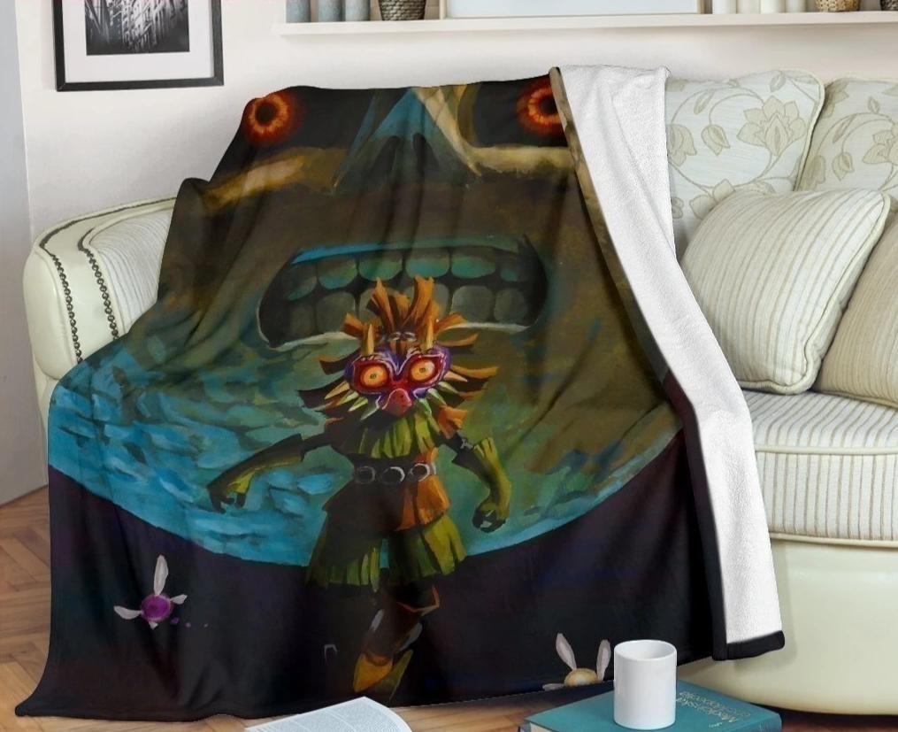 Skull Kid And The Moon Zelda Sherpa Blanket Cozy Blanket Fleece Blanket