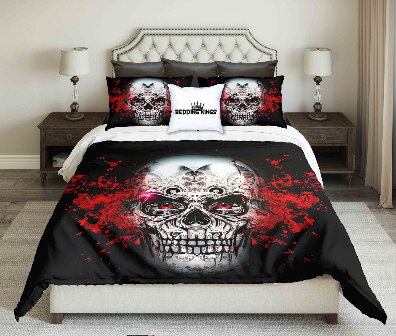 Skull On Fire Kings 3D Customized Duvet Cover Bedding Set